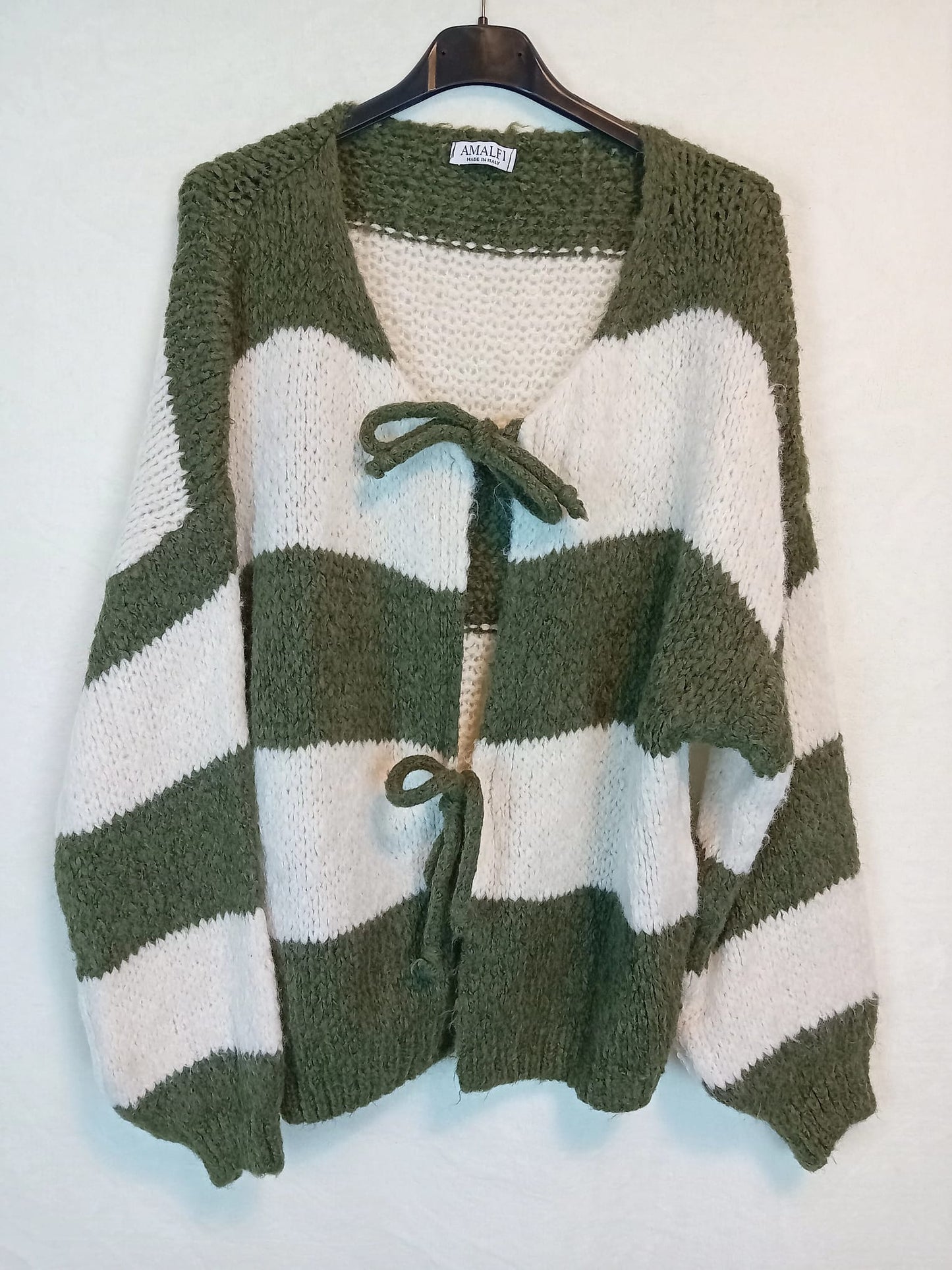 Strickjacke- Wide Stripes- Khaki/ Weiß