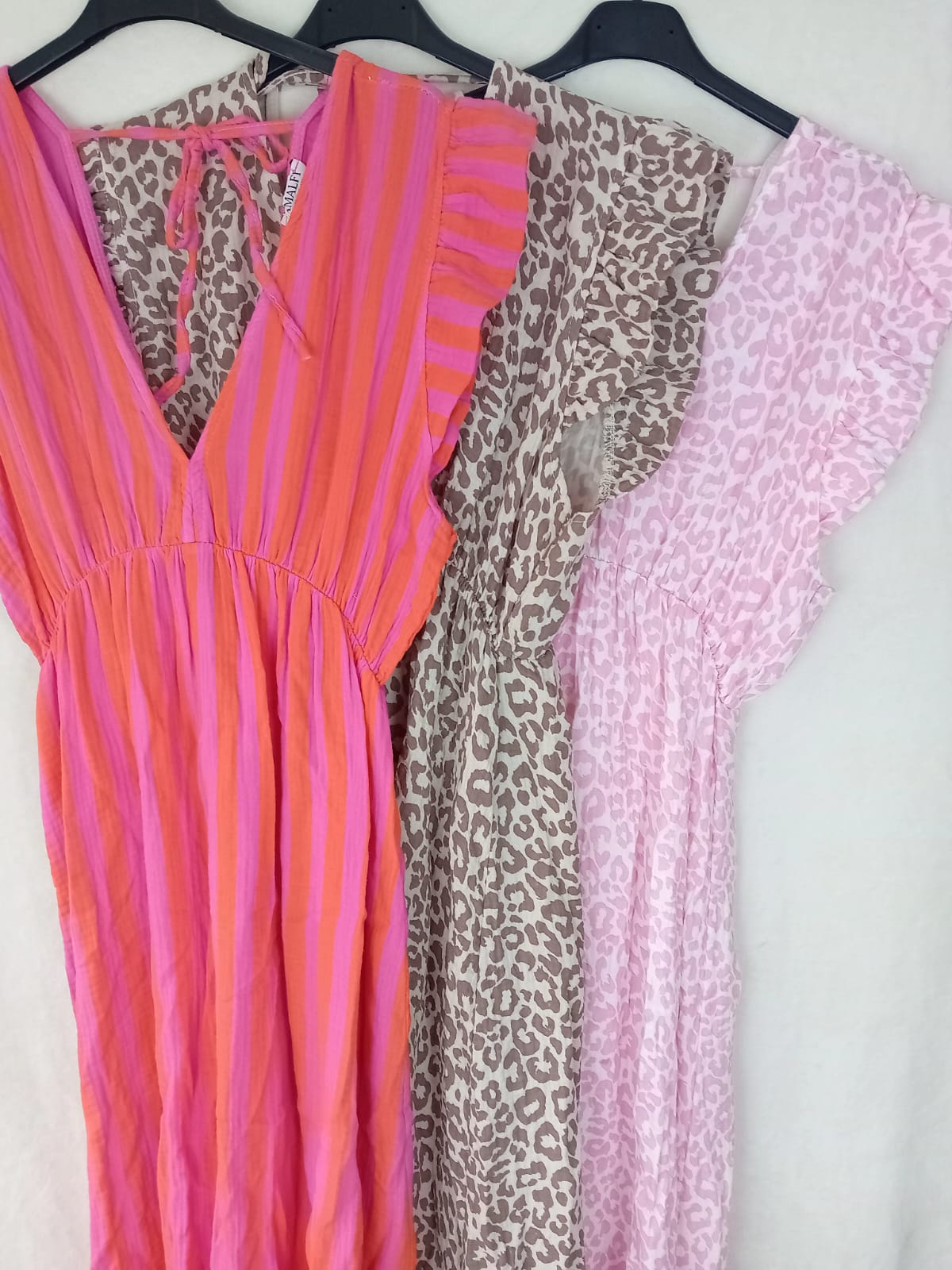 Kurzarm Musselinkleid- Big Stripes- Rosa/Rot