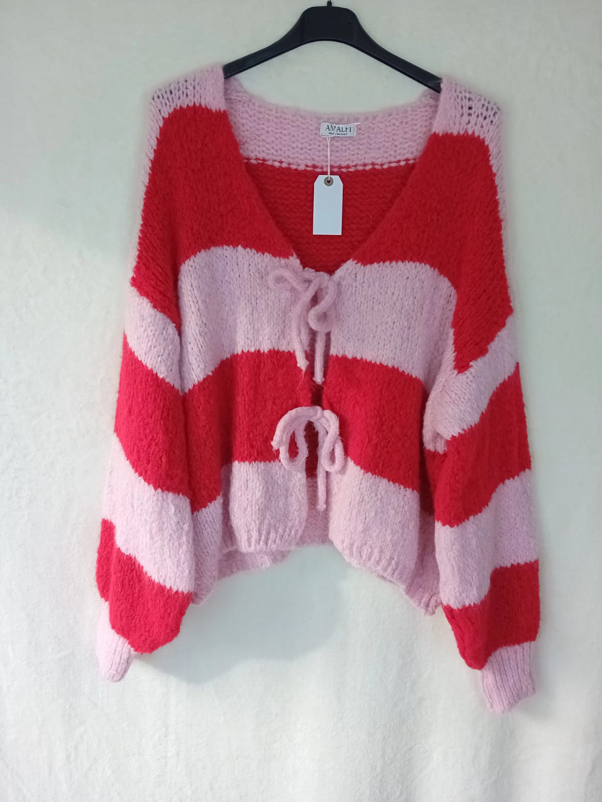 Strickjacke- Wide Stripes- Rosa/Rot