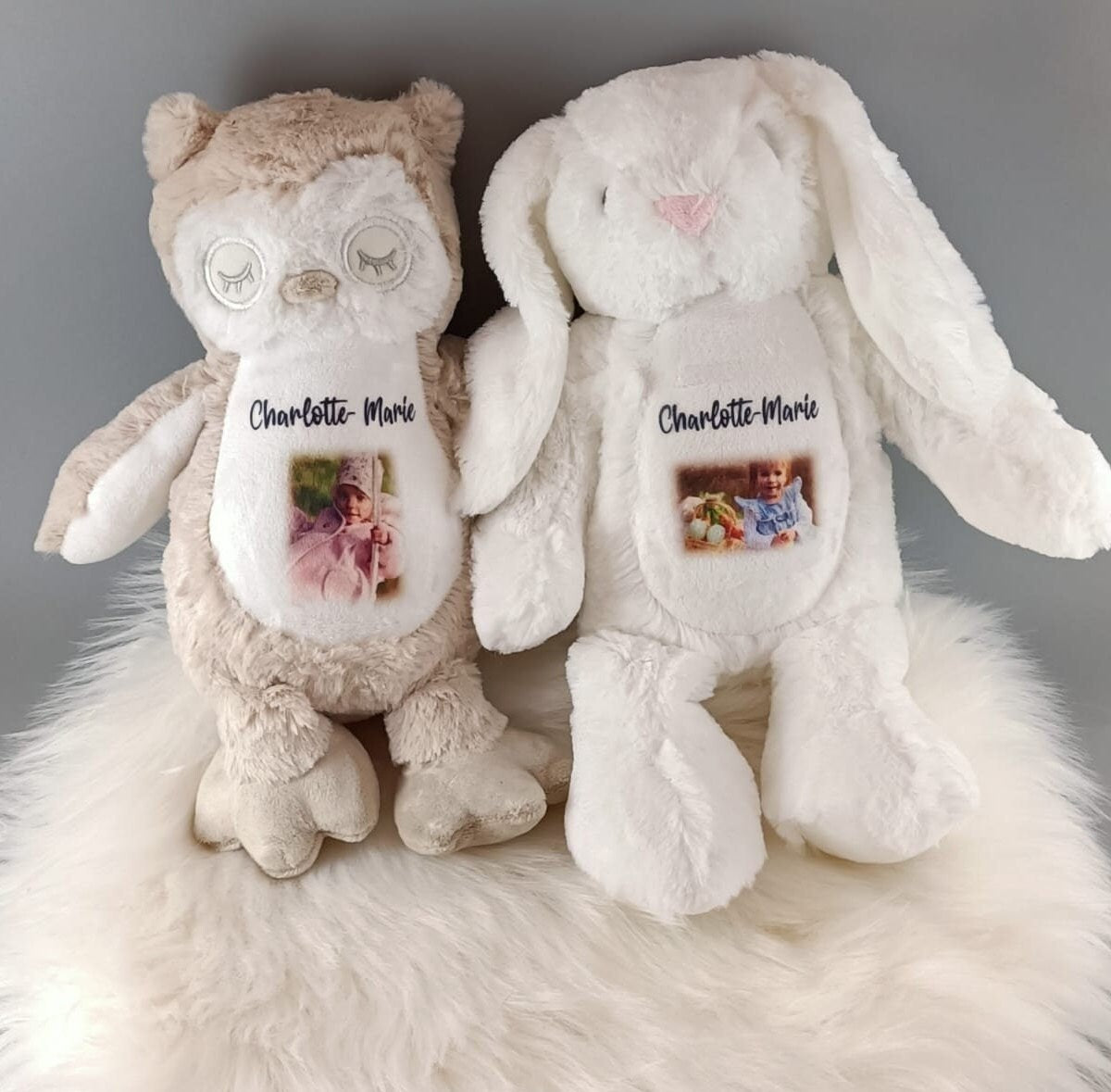 personalisierte Kuscheltiere mit Bild zum Geburtstag, zur Geburt oder andere Anlässe