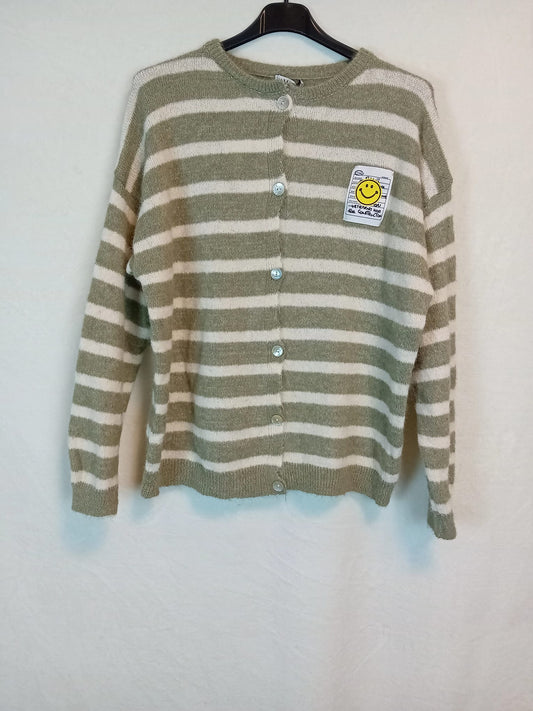 Strickjacke Smiley- Olive/ Weiß