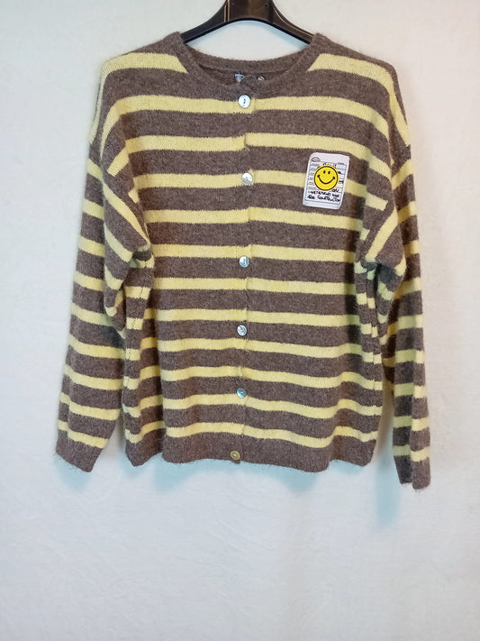 Strickjacke Smiley- Grau/Gelb