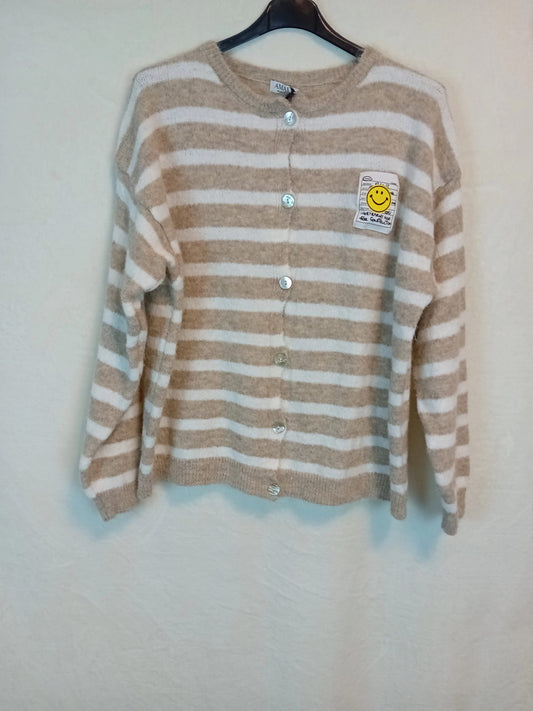 Strickjacke- Smiley- Beige/ Weiß