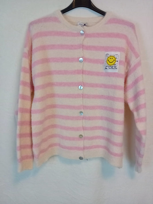 Strickjacke- Smiley- Rosa/Weiß