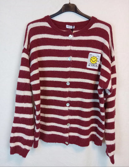 Strickjacke-Smiley- Rot/Weiß