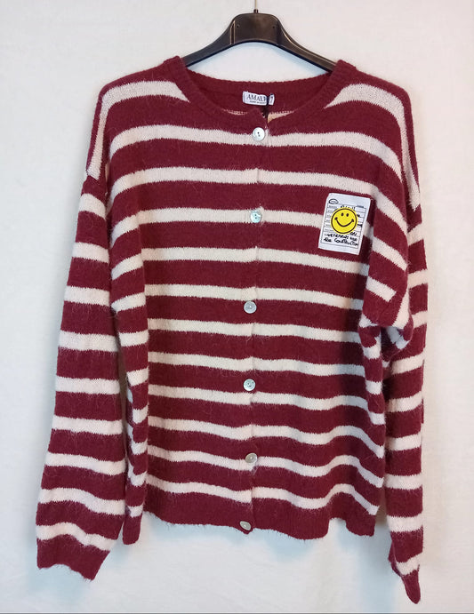 Strickjacke-Smiley- Rot/Weiß