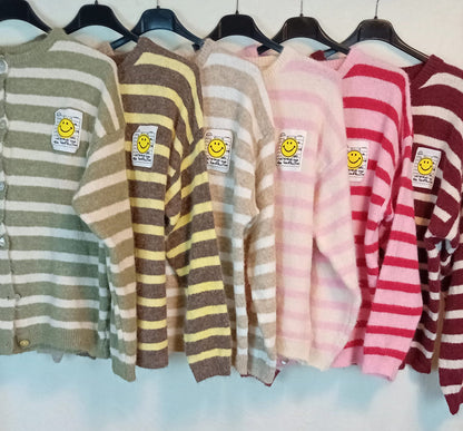 Strickjacke- Smiley- Rosa/Weiß