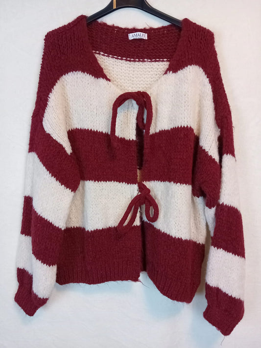 Strickjacke- Wide Stripes-Rot/Weiß