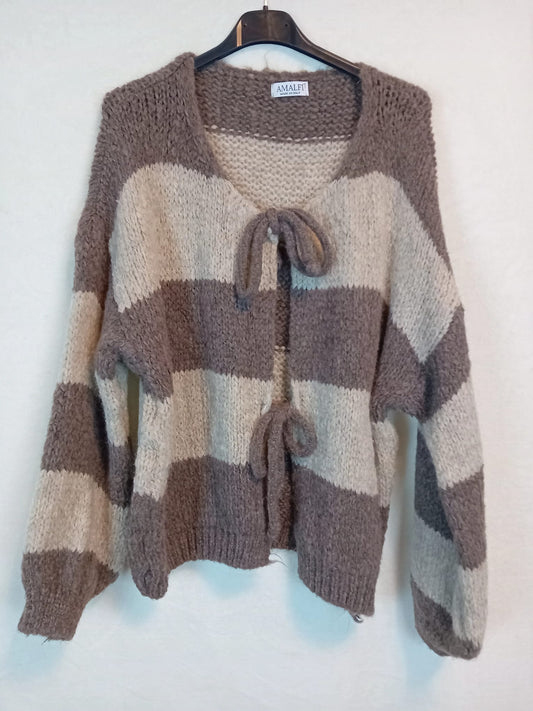 Strickjacke- Wide Stripes- Braun/ Beige
