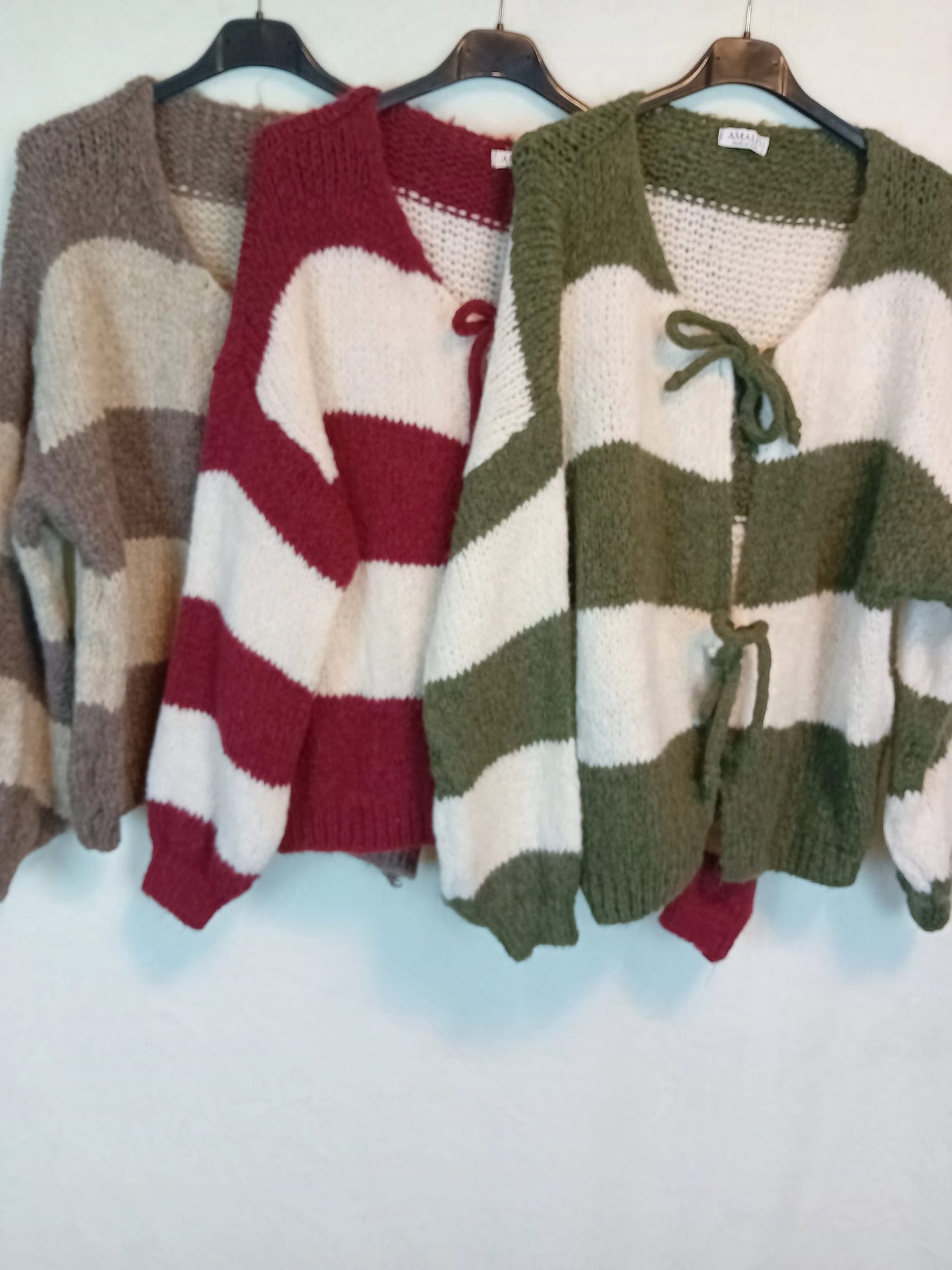 Strickjacke- Wide Stripes- Braun/ Beige