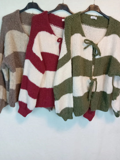 Strickjacke- Wide Stripes- Braun/ Beige