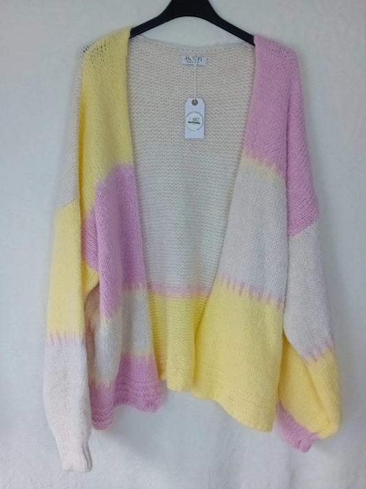 Strickjacke- Patchwork- Gelb