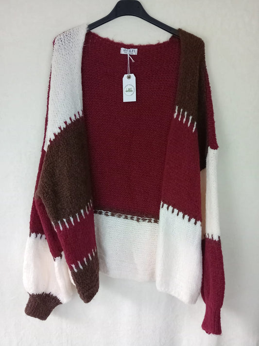 Strickjacke- Patchwork- Rot