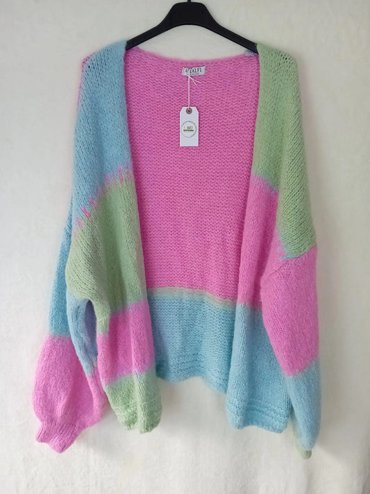 Strickjacke- Patchwork- Pink