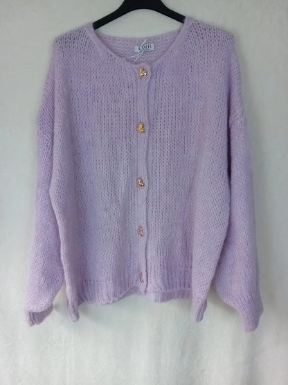 Strickjacke- Herzknöpfe- Violet