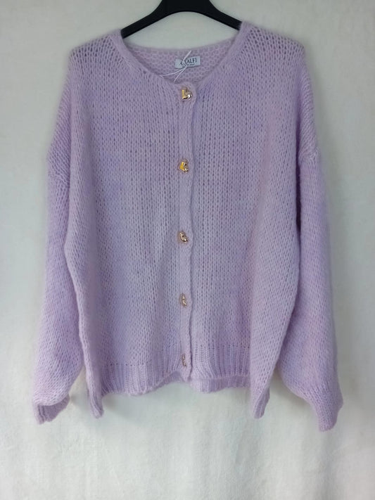 Strickjacke- Herzknöpfe- Violet