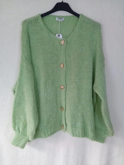Strickjacke- Herzknöpfe- Mint