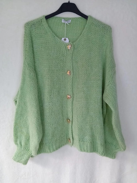 Strickjacke- Herzknöpfe- Mint