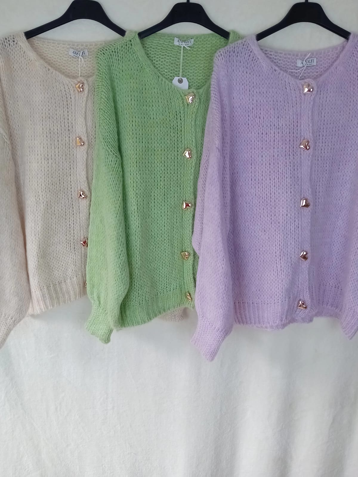 Strickjacke- Herzknöpfe- Mint
