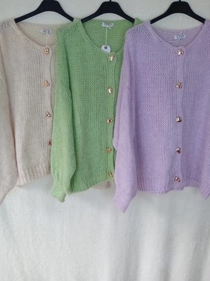 Strickjacke- Herzknöpfe- Mint